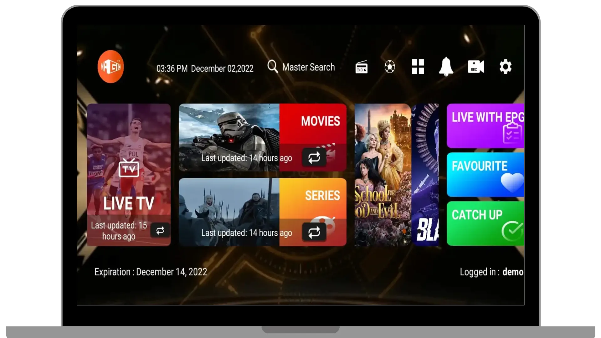 Interfaz de descarga de Magis TV